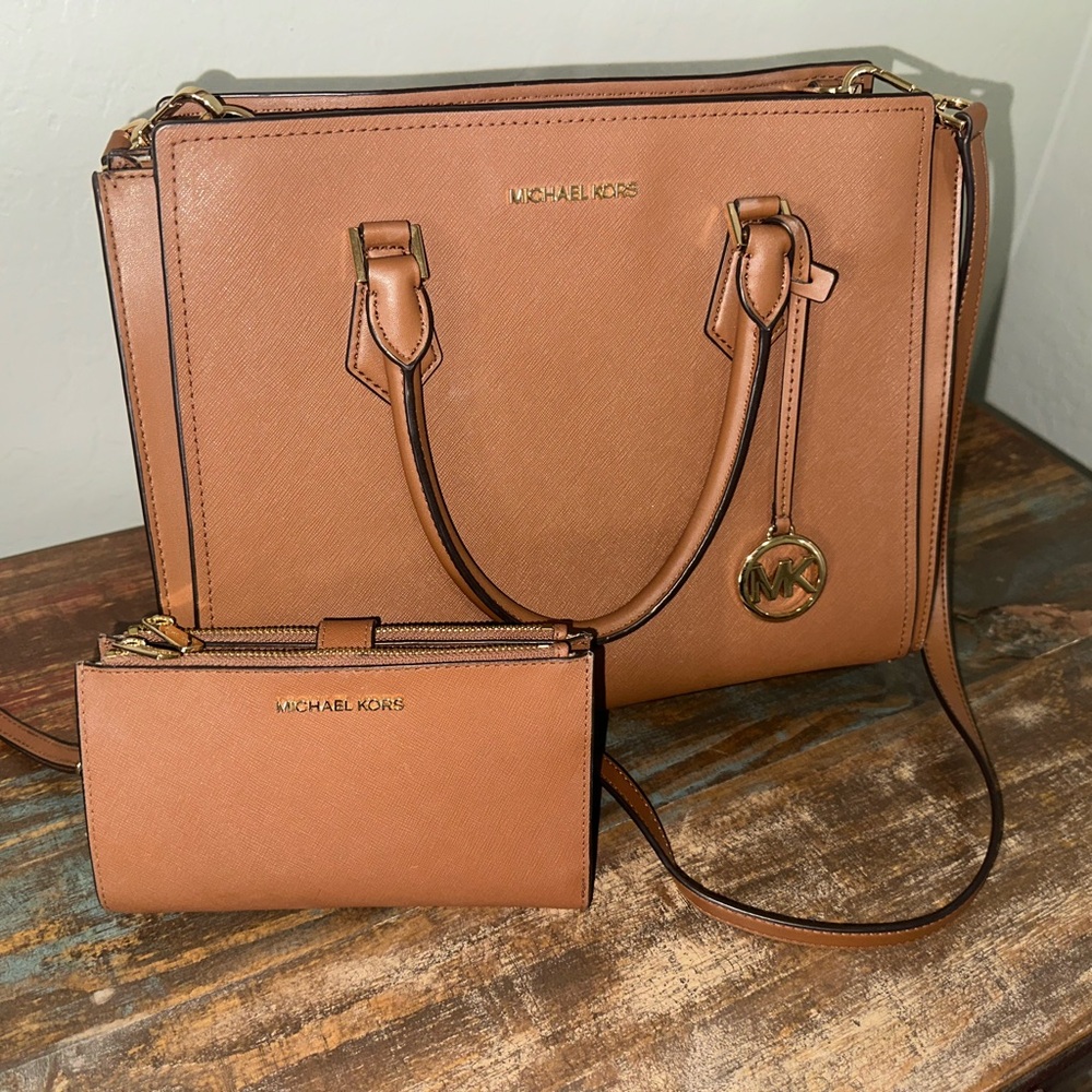 Michael Kors Brown Leather Satchel and Wallet